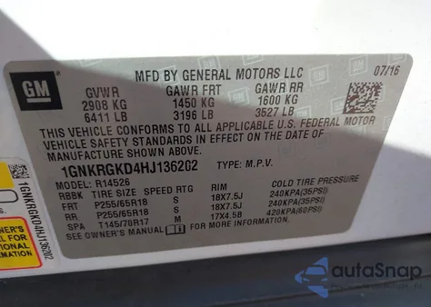 2017 Chevrolet Traverse 1Lt from USA, damaged, VIN 1GNKRGKD4HJ136202